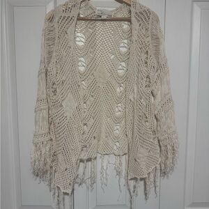 Vintage Havana Beige Crochet Cardigan with Tassels